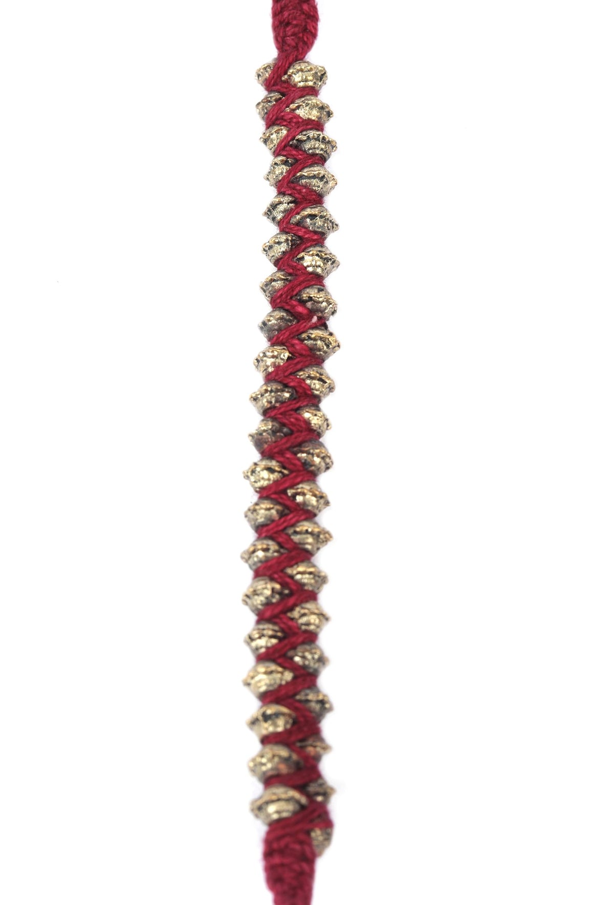 Set of 2: Eti Maroon Thread & Antique Plated Brass Beaded Anklets