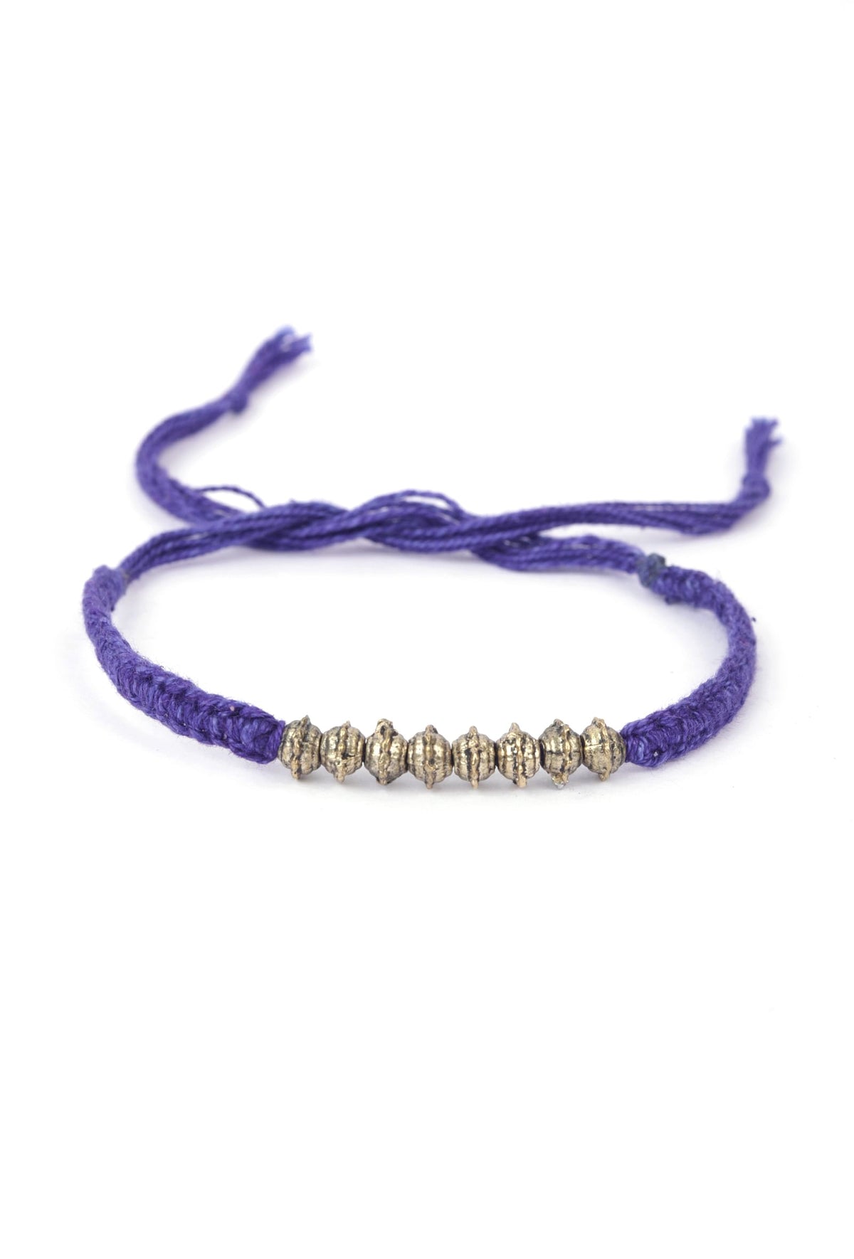 Set of 2: Inika Purple Thread & Antique Plated Brass Beaded Anklets