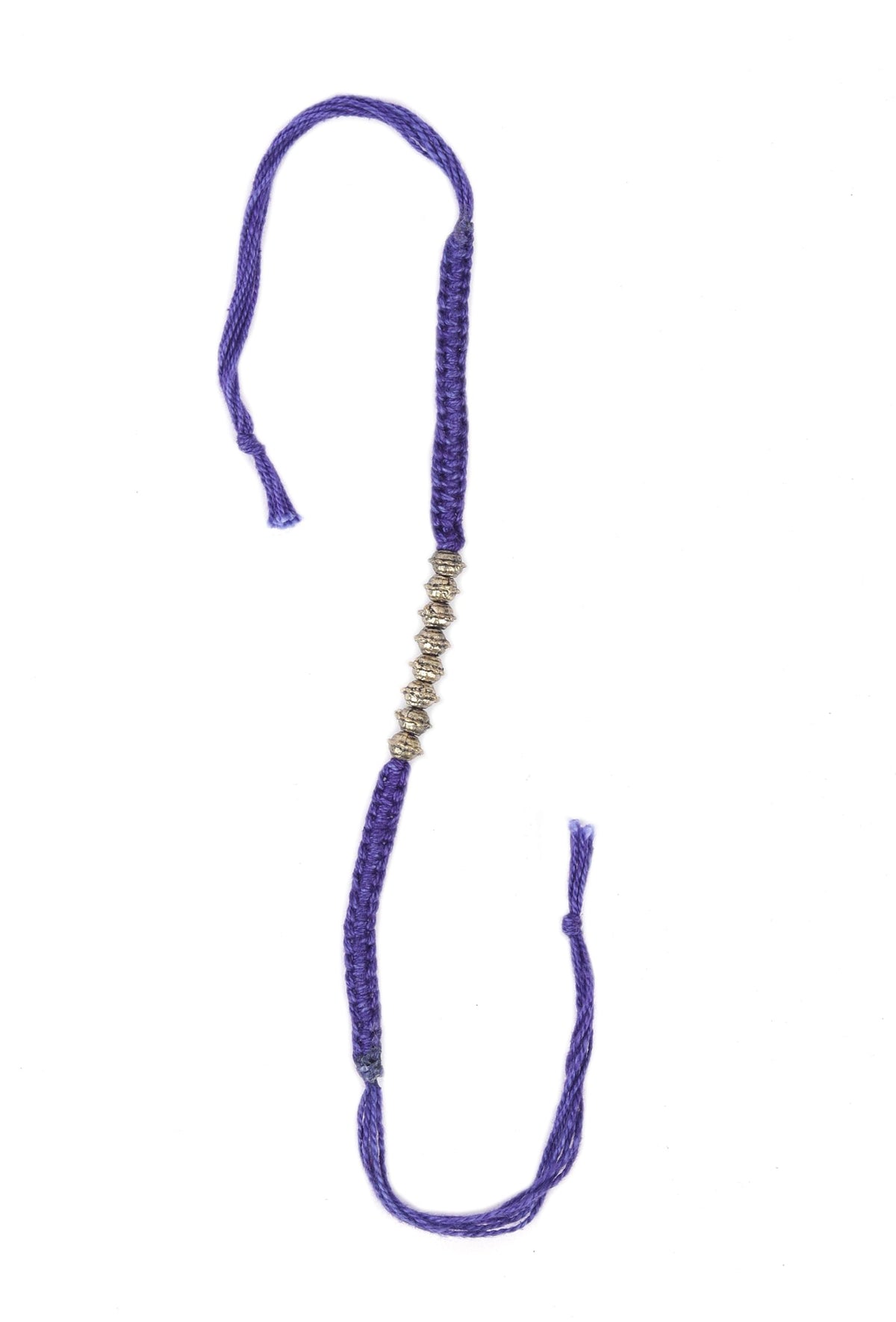 Set of 2: Inika Purple Thread & Antique Plated Brass Beaded Anklets