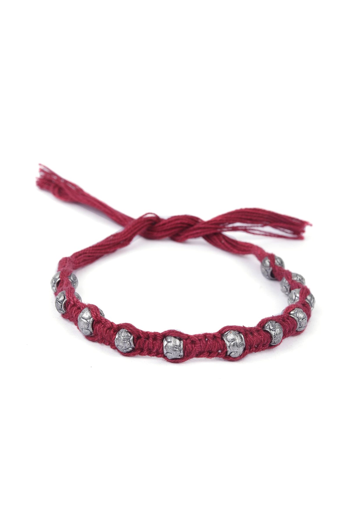 Set of 2: Ipsha Maroon Thread & Antique Plated Brass Beaded Anklets