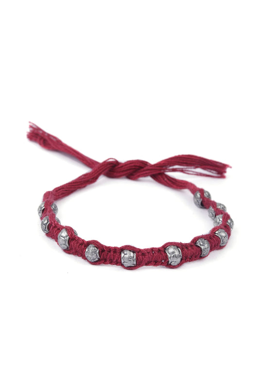 Set of 2: Ipsha Maroon Thread & Antique Plated Brass Beaded Anklets