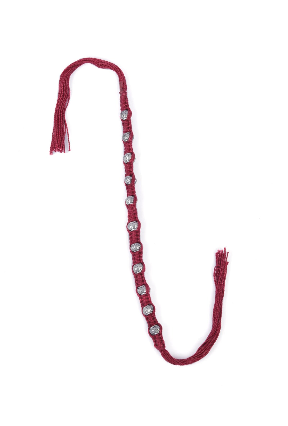 Set of 2: Ipsha Maroon Thread & Antique Plated Brass Beaded Anklets