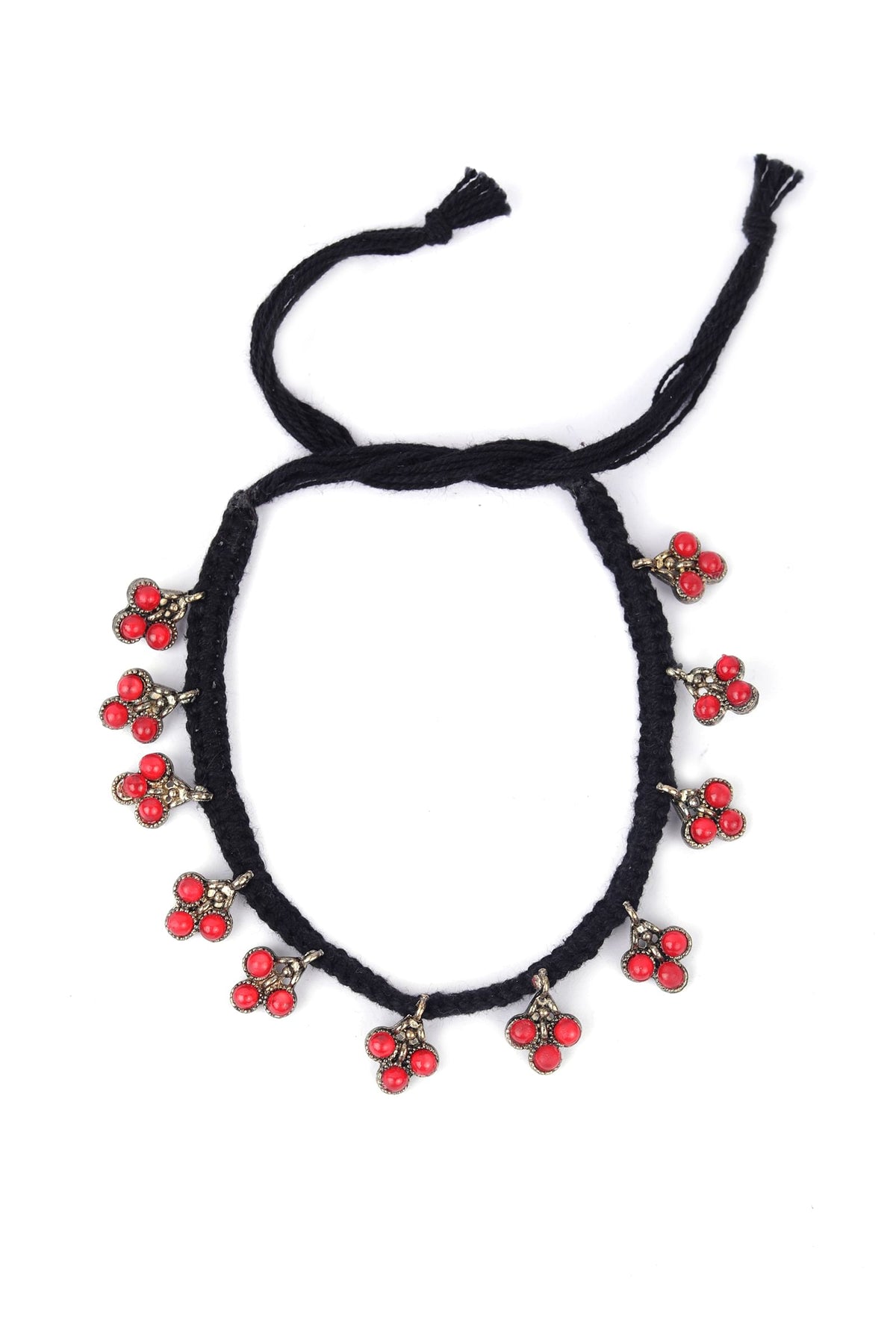 Set of 2: Nitya Black Thread & Antique Plated Brass Charm Anklets