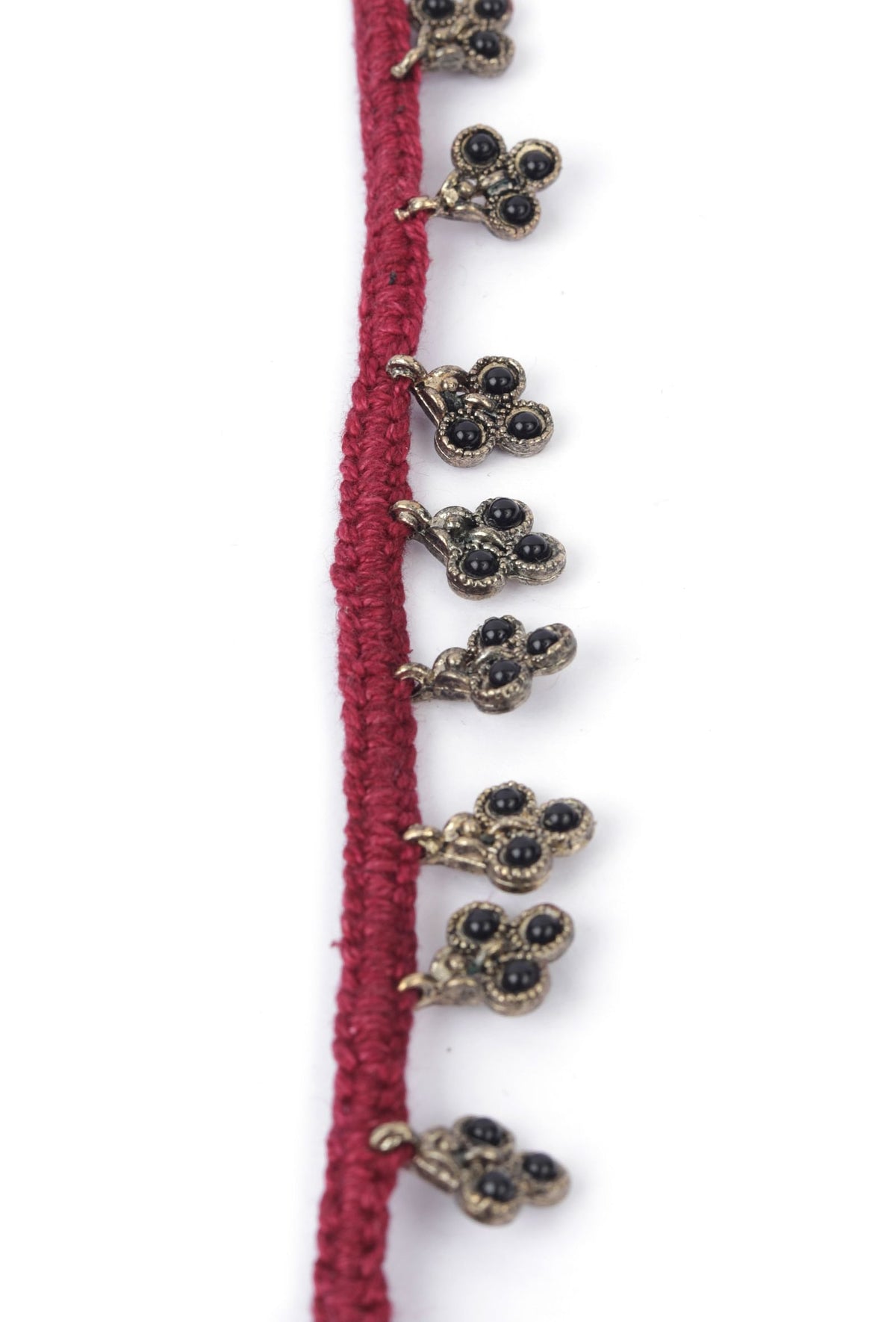 Set of 2: Tasha Maroon Thread & Antique Plated Brass Beaded Anklets