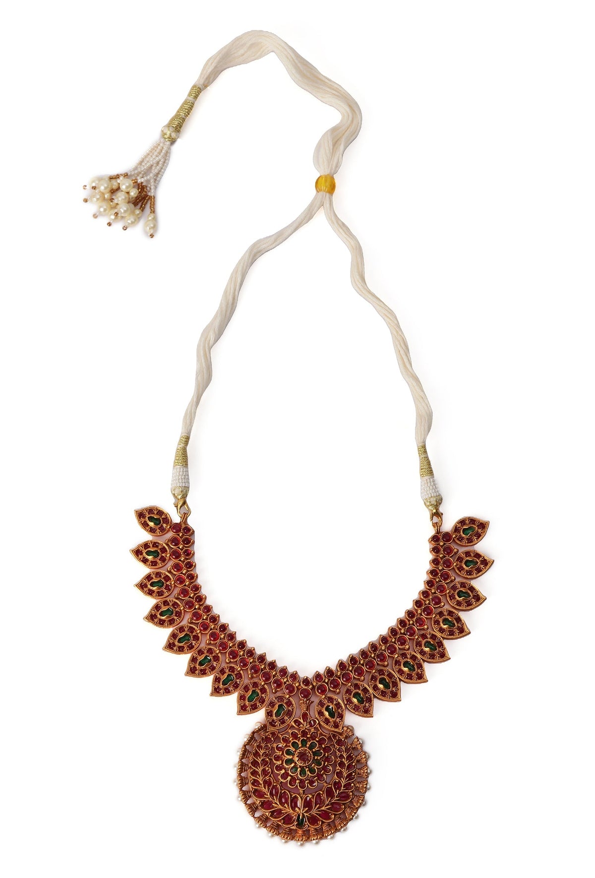 Matte Finish Reverse Stone Kemp Jewellery Set With Chandelier Earrings