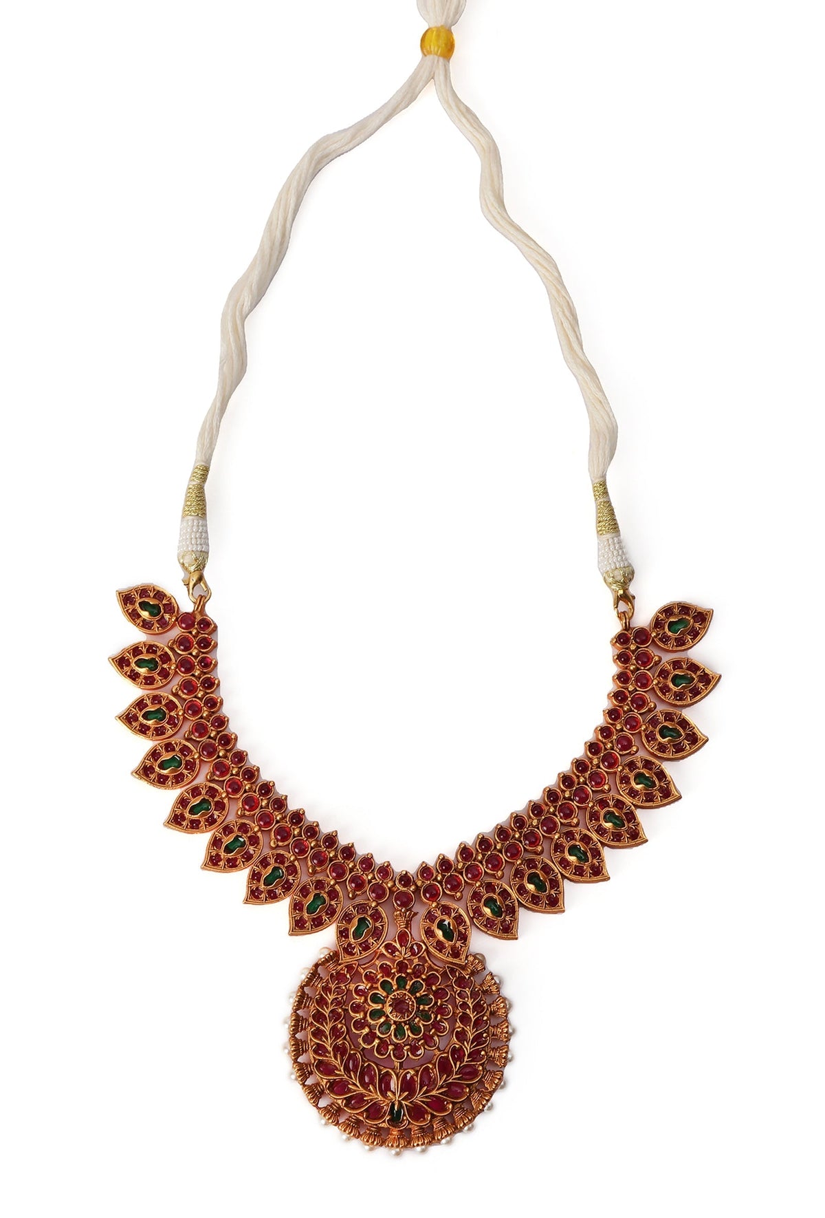 Matte Finish Reverse Stone Kemp Jewellery Set With Chandelier Earrings