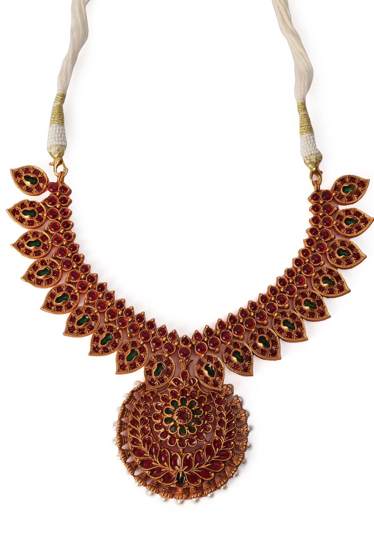 Matte Finish Reverse Stone Kemp Jewellery Set With Chandelier Earrings