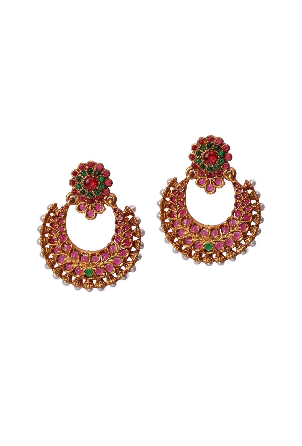 Matte Finish Reverse Stone Kemp Jewellery Set With Chandelier Earrings