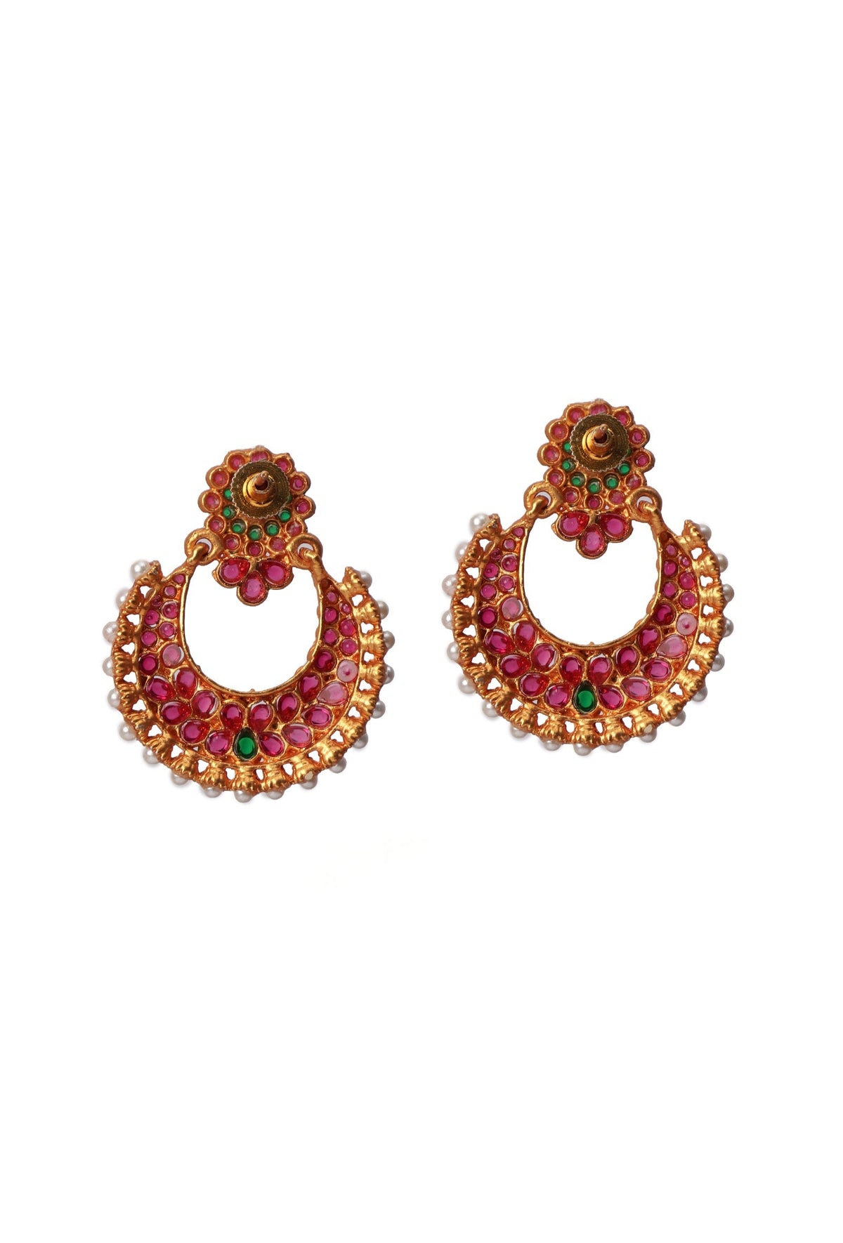 Matte Finish Reverse Stone Kemp Jewellery Set With Chandelier Earrings