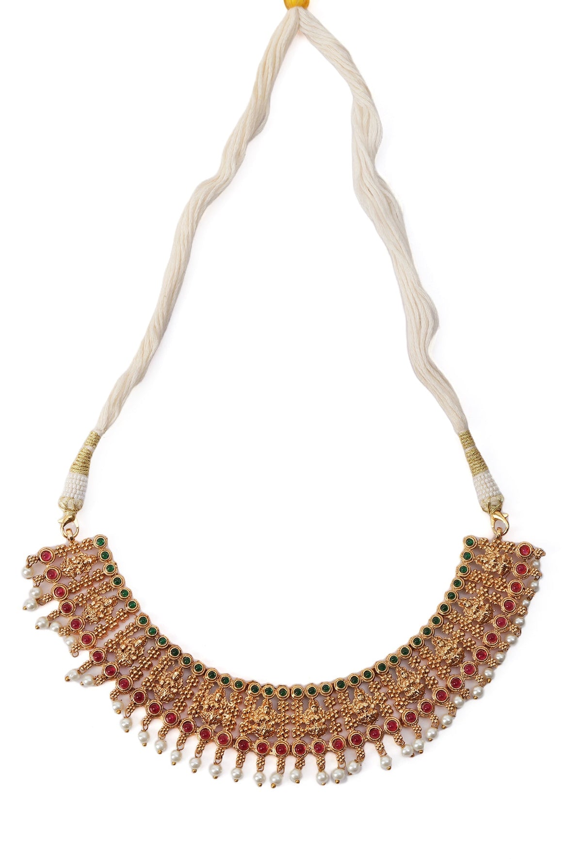 South Indian Laxmi Devi Pearl Necklace Ensemble