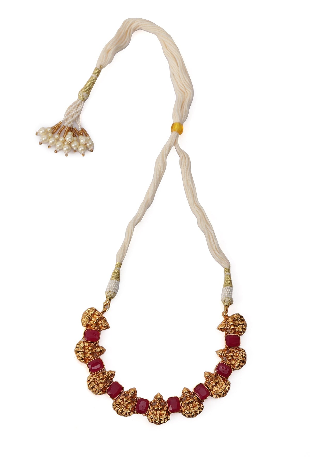 Divine Laxmi Devi Necklace With Square Stone Stud Earrings