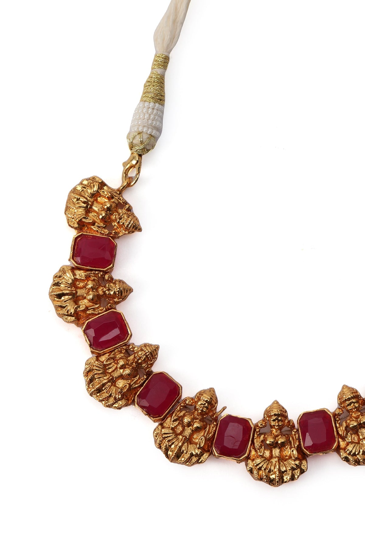 Divine Laxmi Devi Necklace With Square Stone Stud Earrings