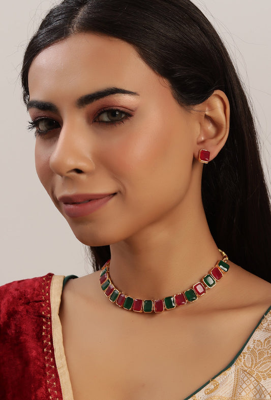 Simple Sufi Style Choker Set With Antique Gold Finish