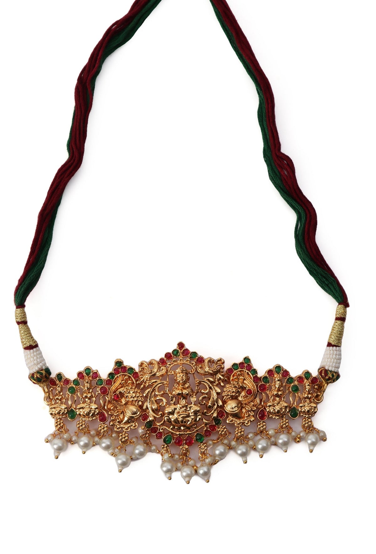 Traditional Laxmi Devi Neck Center Choker Set With Antique Finish