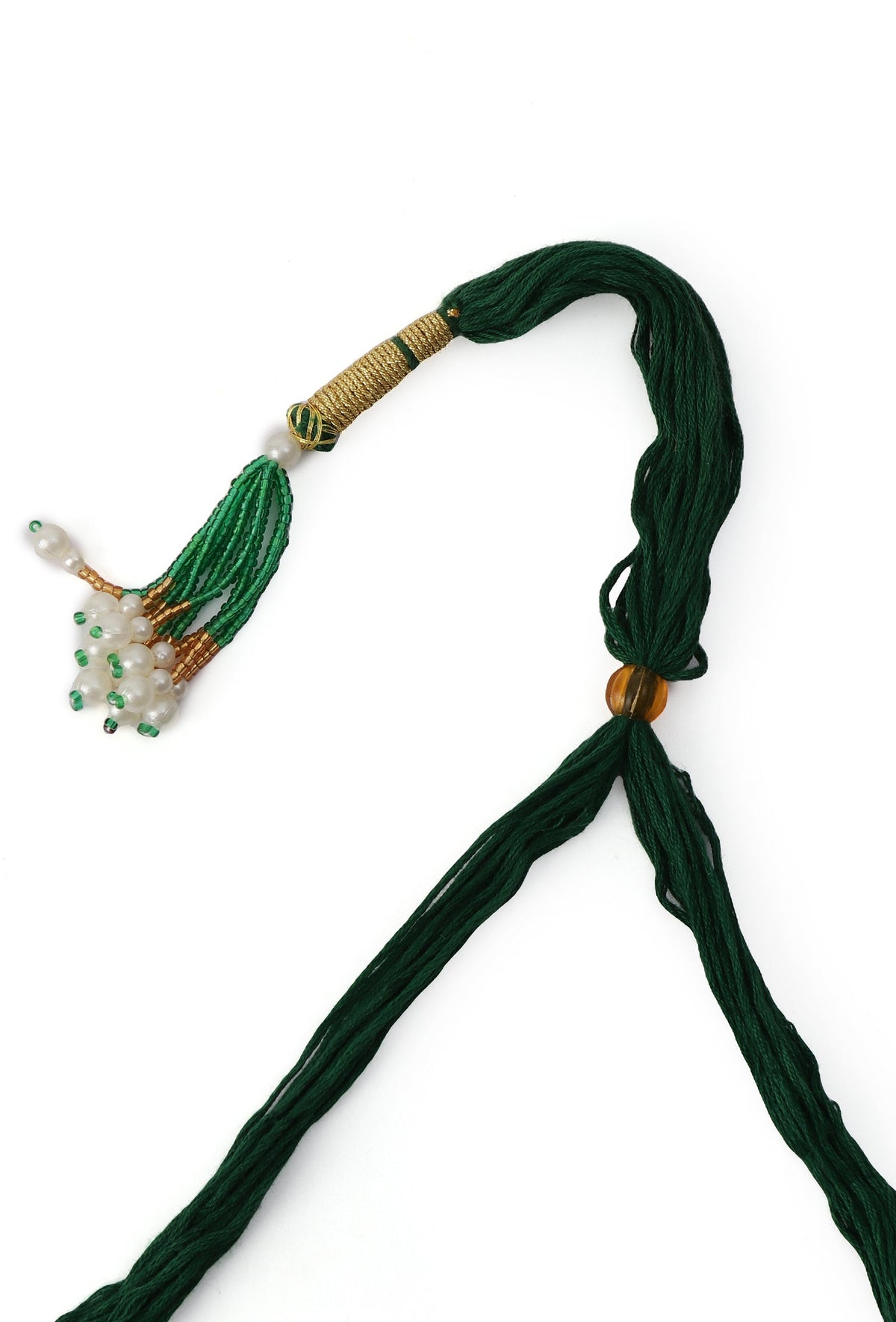 Ethnic Three-Line Moti Mala Choker Set With Adjustable Neck Dori And Antique Tops
