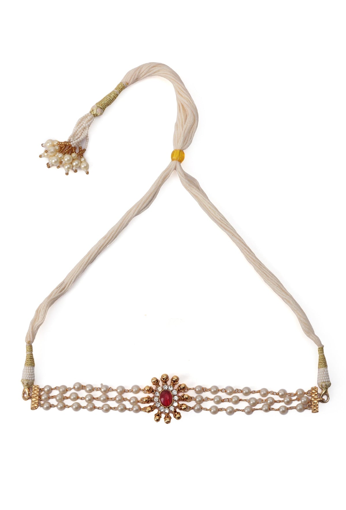 Ethnic Choker Set With Oval Shape Moti Mala And Pair Of Antique Gold Tops