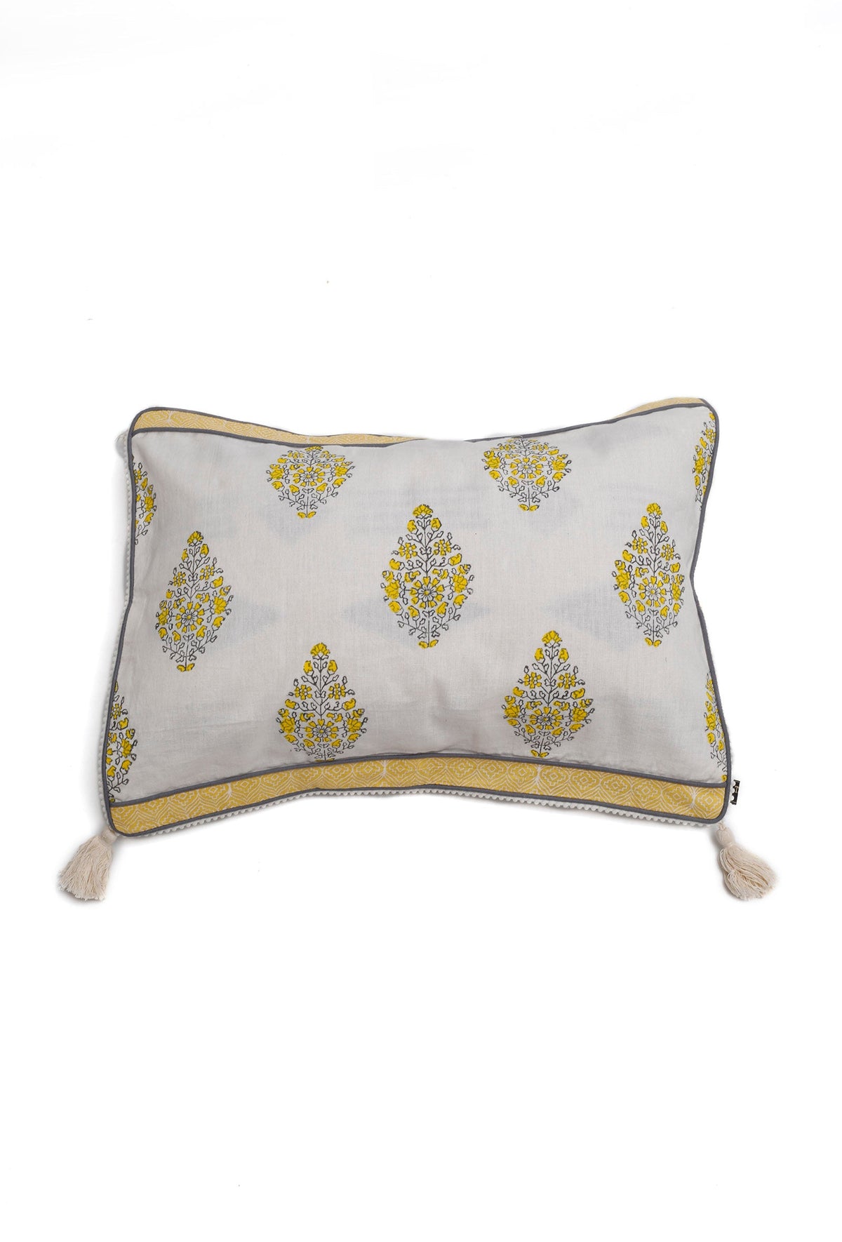 Set of 2: Summer Yellow Floral Handblock Cotton Cushion Covers