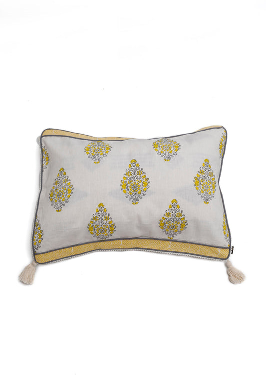 Set of 2: Summer Yellow Floral Handblock Cotton Cushion Covers