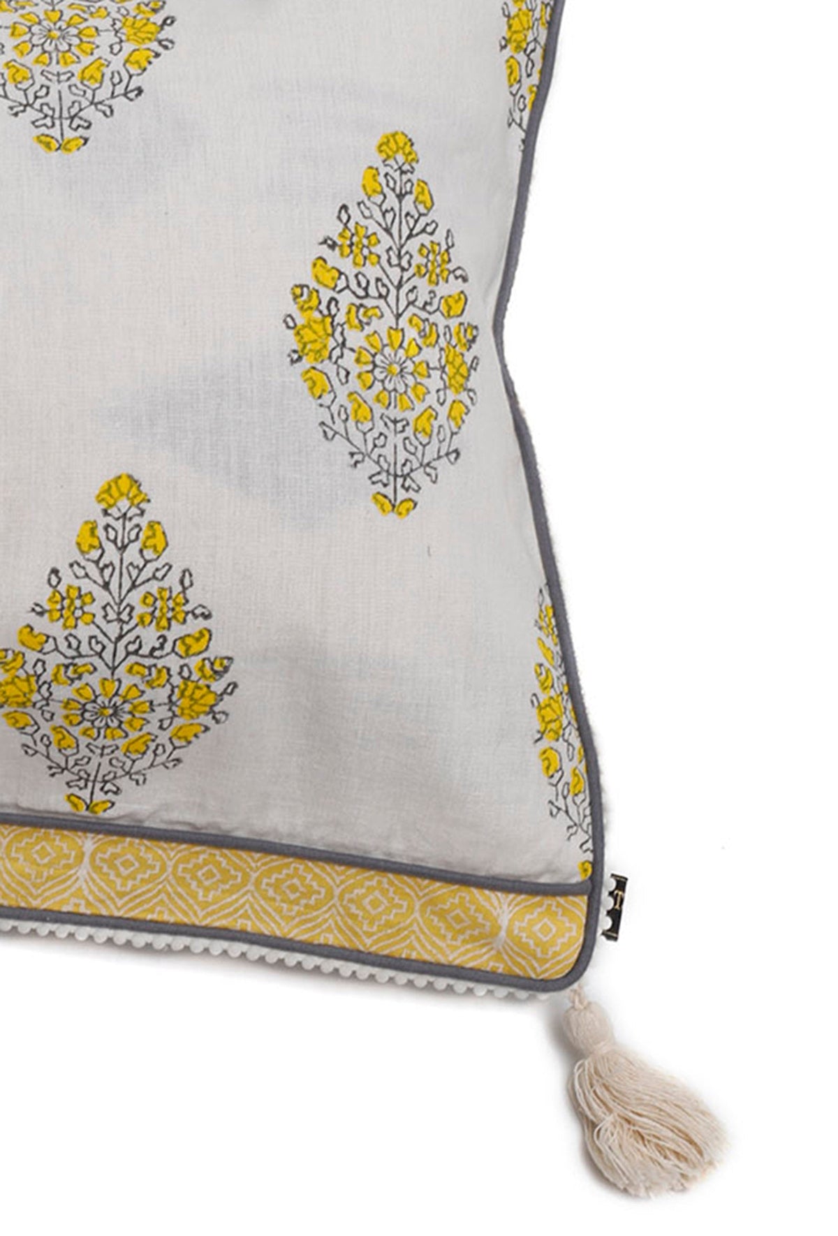 Set of 2: Summer Yellow Floral Handblock Cotton Cushion Covers