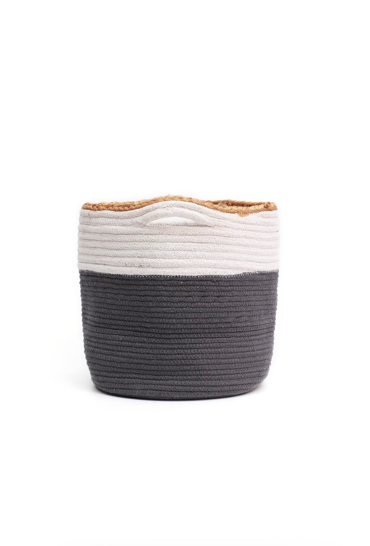 Grey and White Cotton Jute Basket