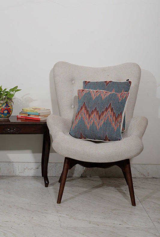 Set of 2: Azure Steel Blue Handcrafted Jacquard Cushion Covers