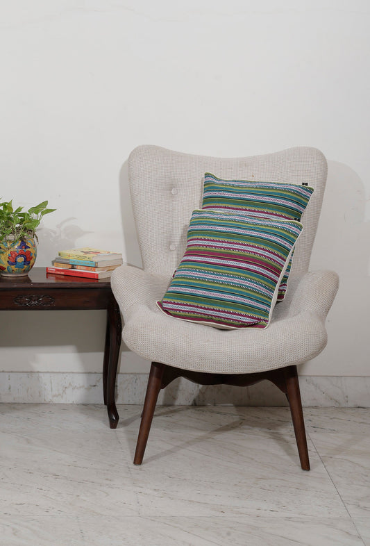 Set of 2: Emerald Green Handcrafted Jacquard Cushion Covers