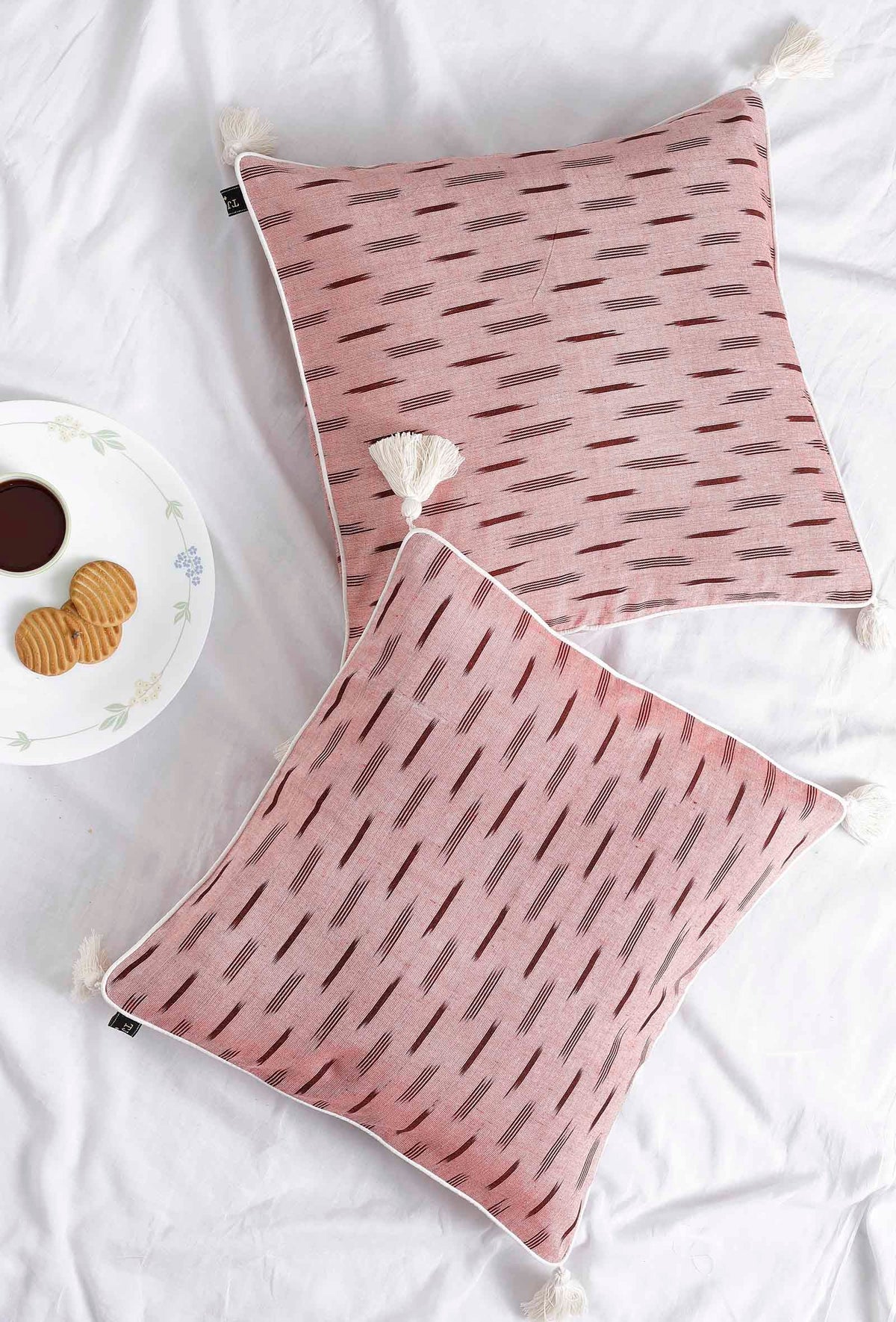 Set of 2: Candy Pink Ikat Cotton Cushion Covers