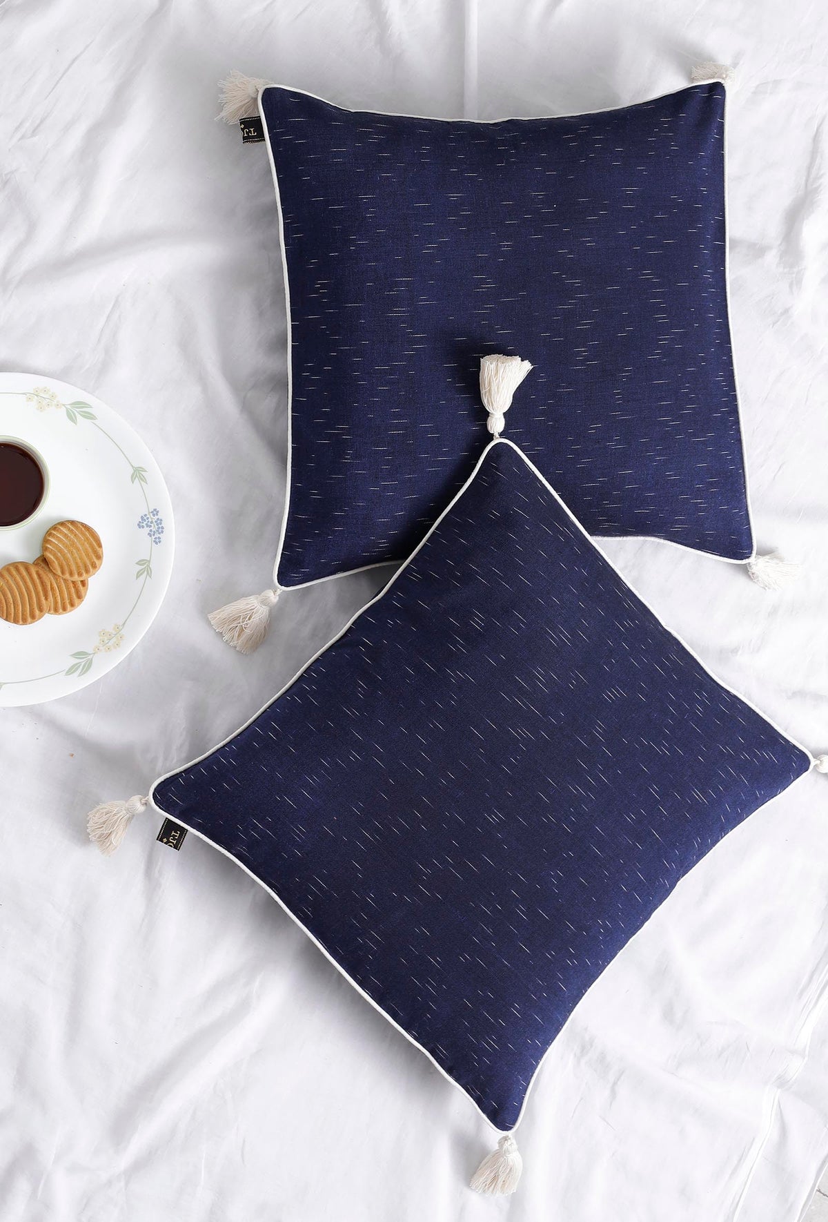 Set of 2: Amber Blue Ikat Cotton Cushion Covers