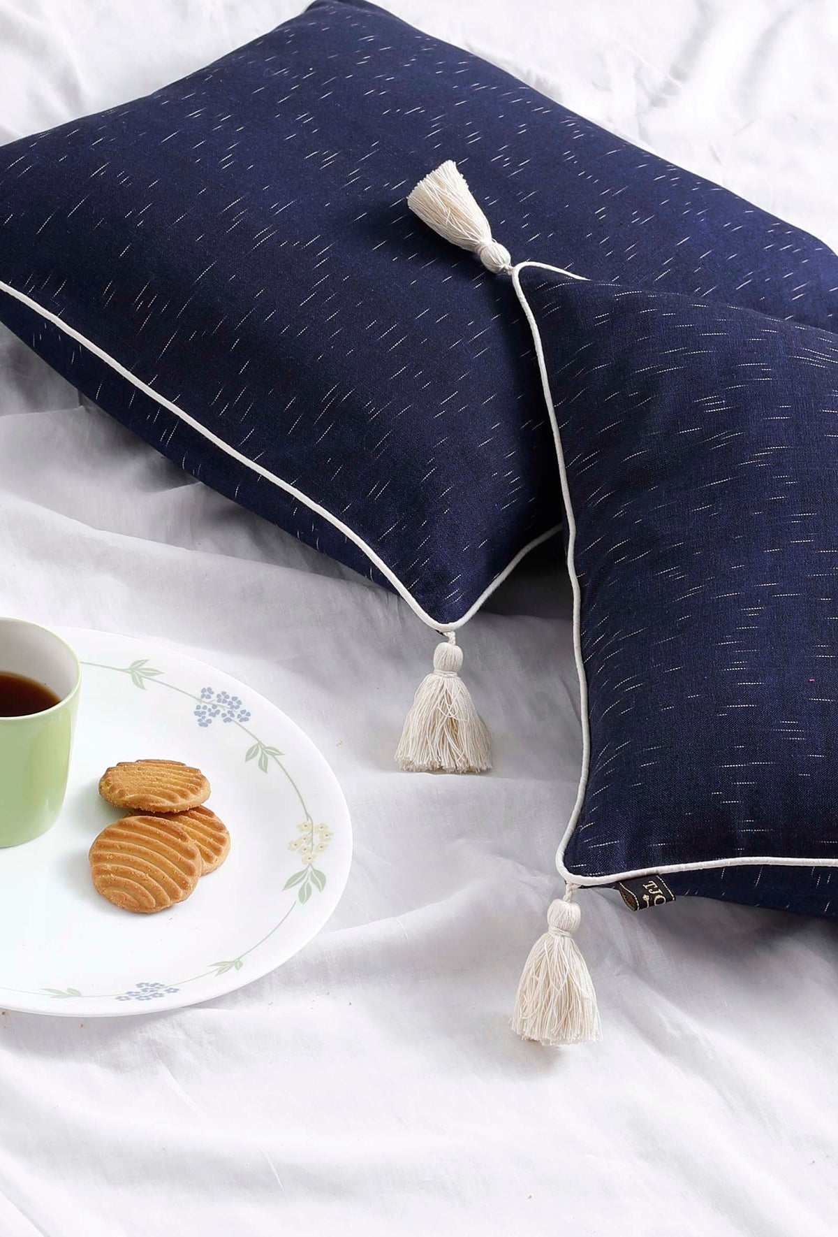 Set of 2: Amber Blue Ikat Cotton Cushion Covers