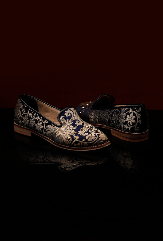 Royal Blue Brocade Loafers サイズ EU37