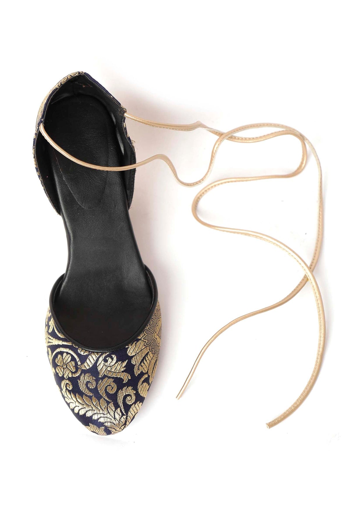 Royal Blue with Yellow Brocade Lace Up Block Heels サイズ EU39