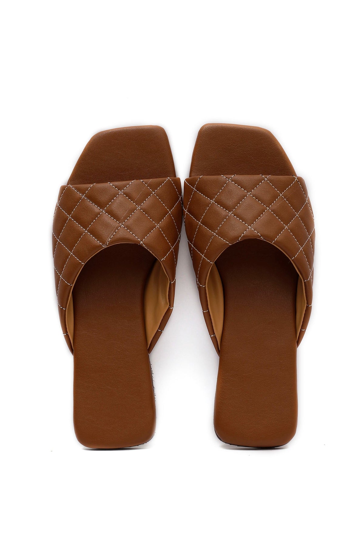 Fawn Brown Quilted Cruelty Free Leather Sliders サイズ EU38