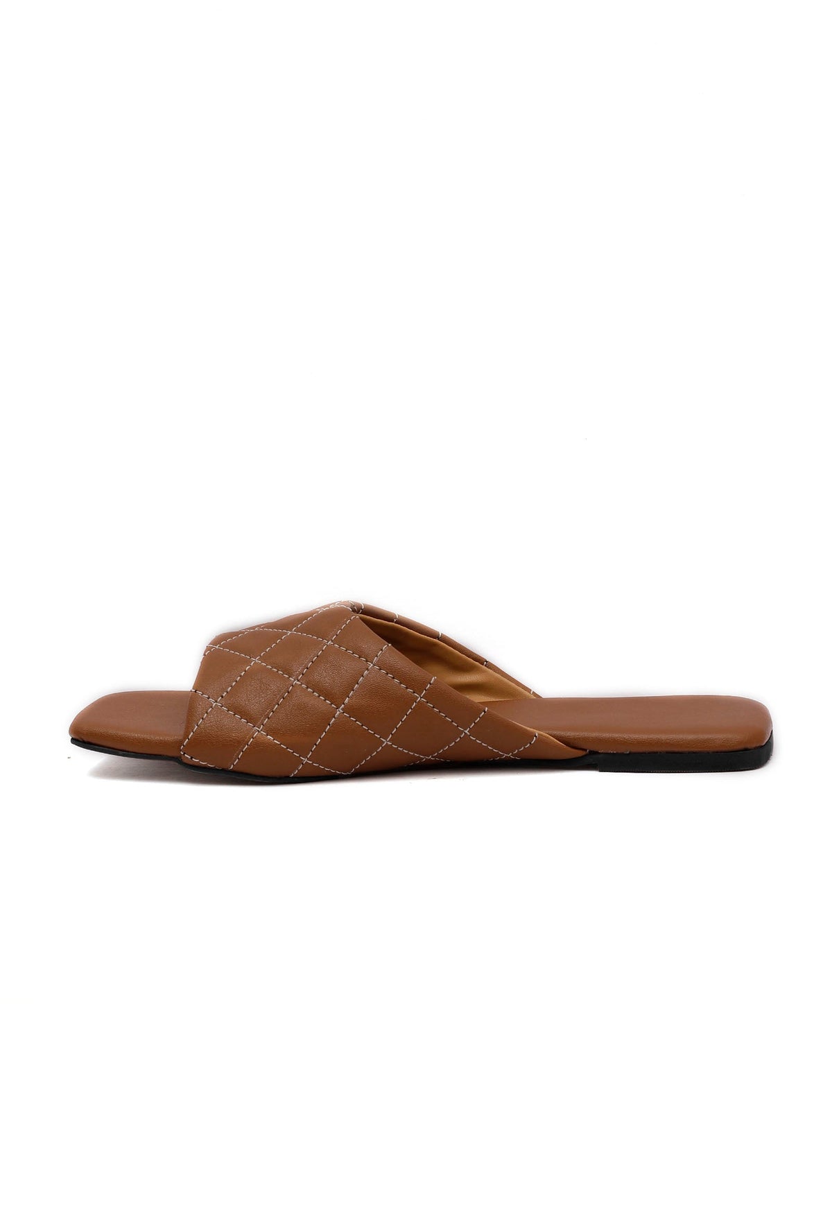 Fawn Brown Quilted Cruelty Free Leather Sliders サイズ EU36