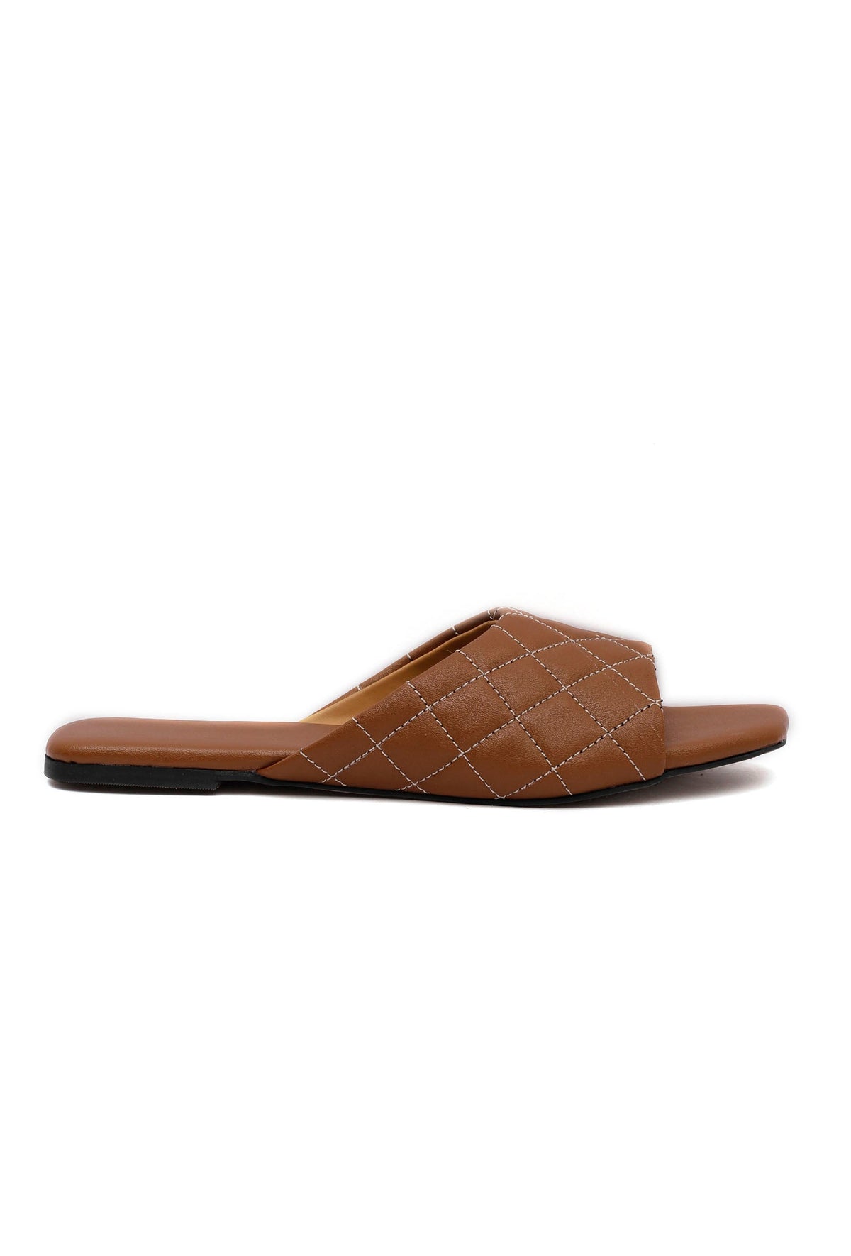 Fawn Brown Quilted Cruelty Free Leather Sliders サイズ EU38