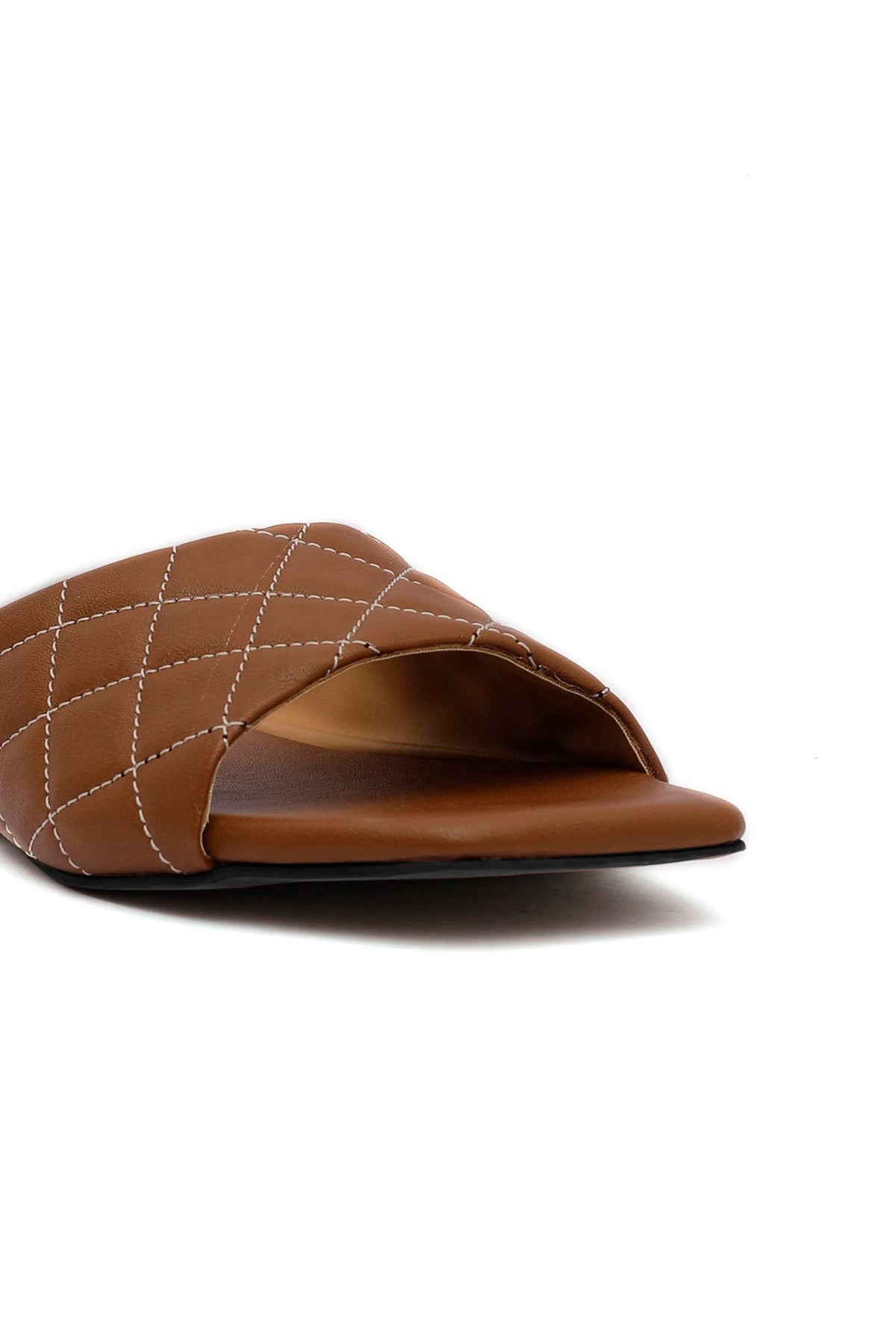 Fawn Brown Quilted Cruelty Free Leather Sliders サイズ EU35