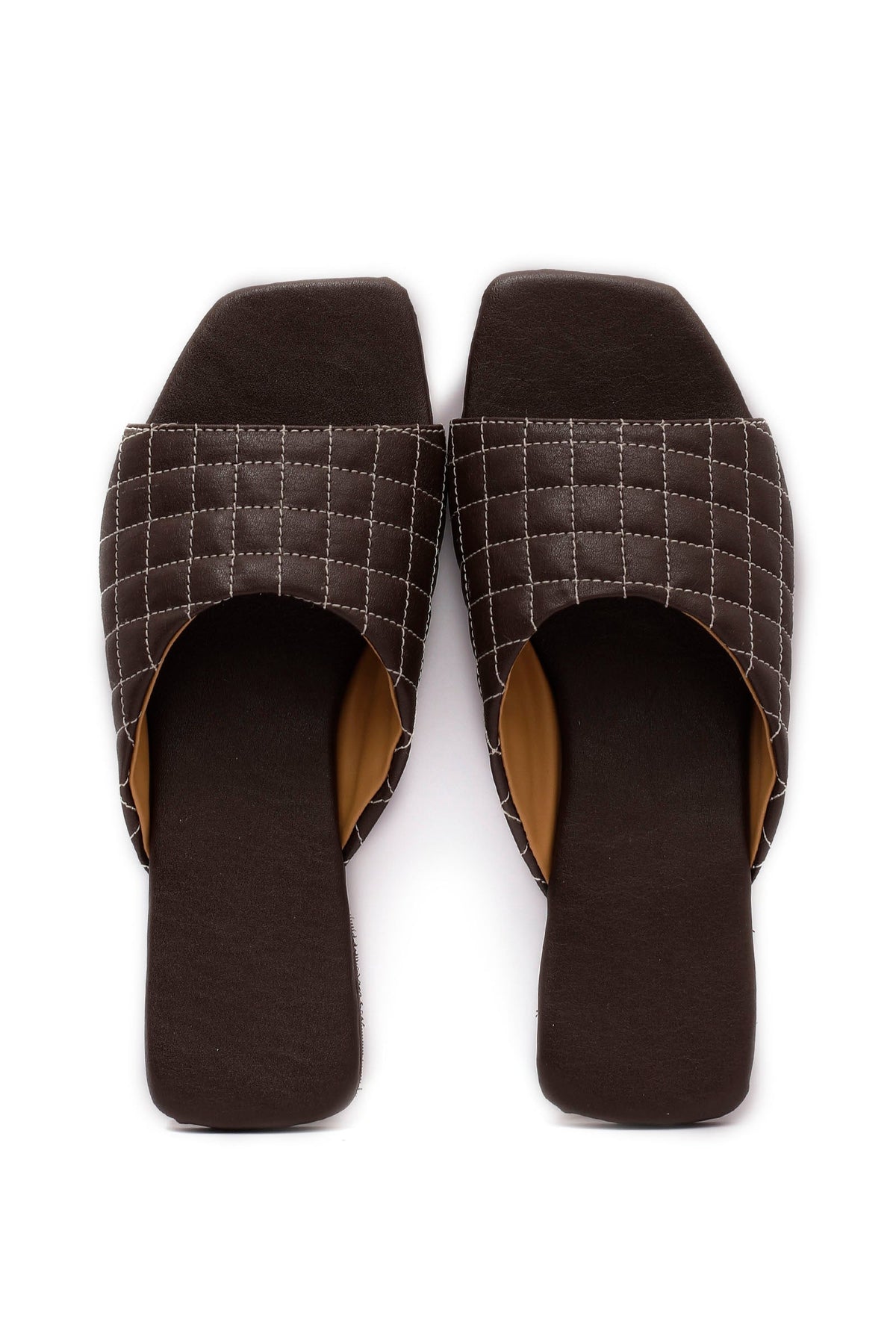 Pecan Brown Quilted Cruelty Free Leather Sliders サイズ EU40