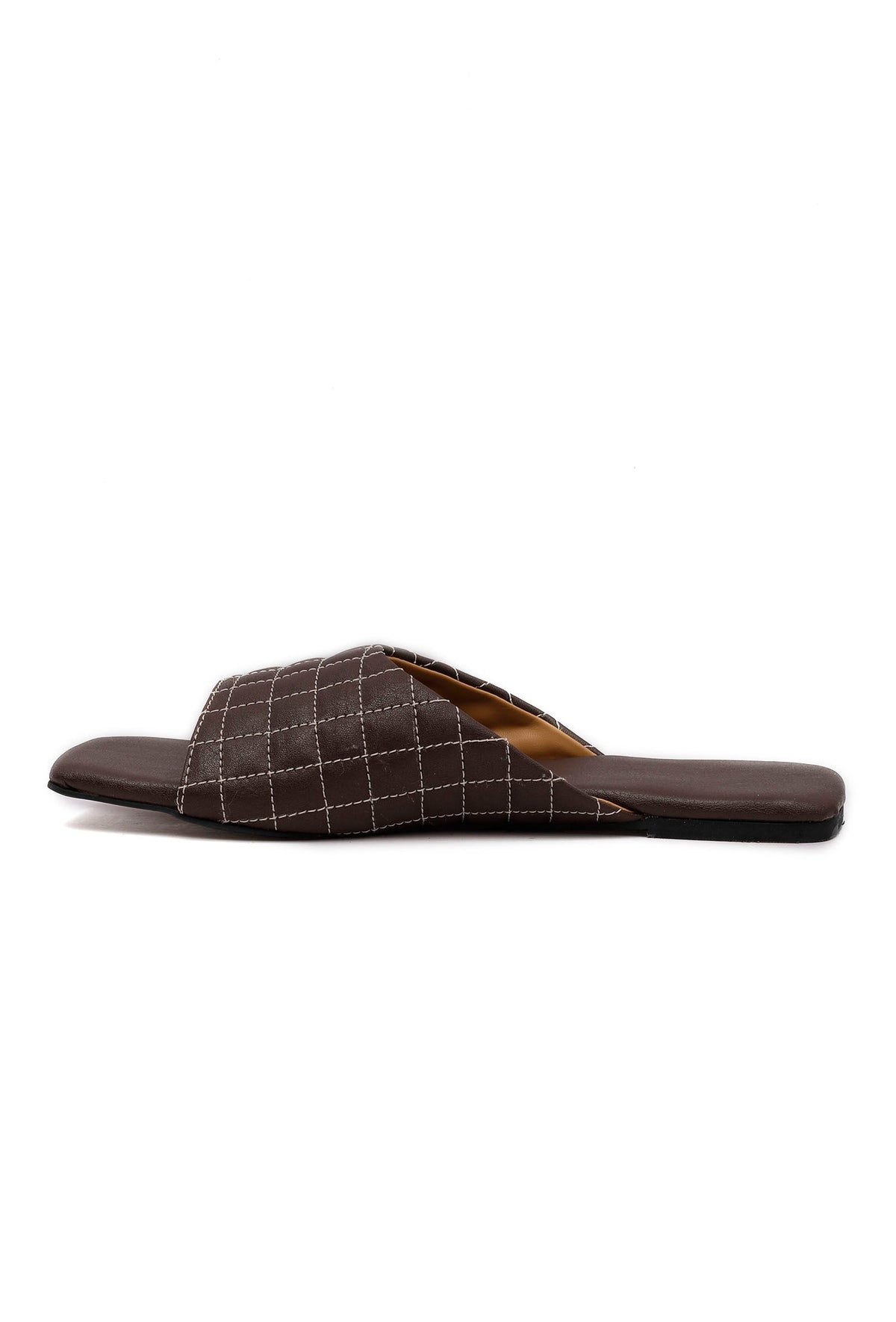 Pecan Brown Quilted Cruelty Free Leather Sliders サイズ EU36
