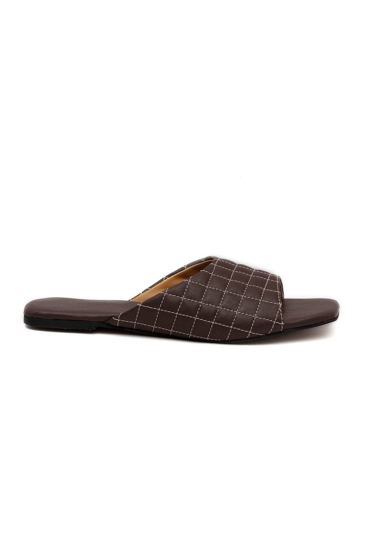 Pecan Brown Quilted Cruelty Free Leather Sliders サイズ EU37