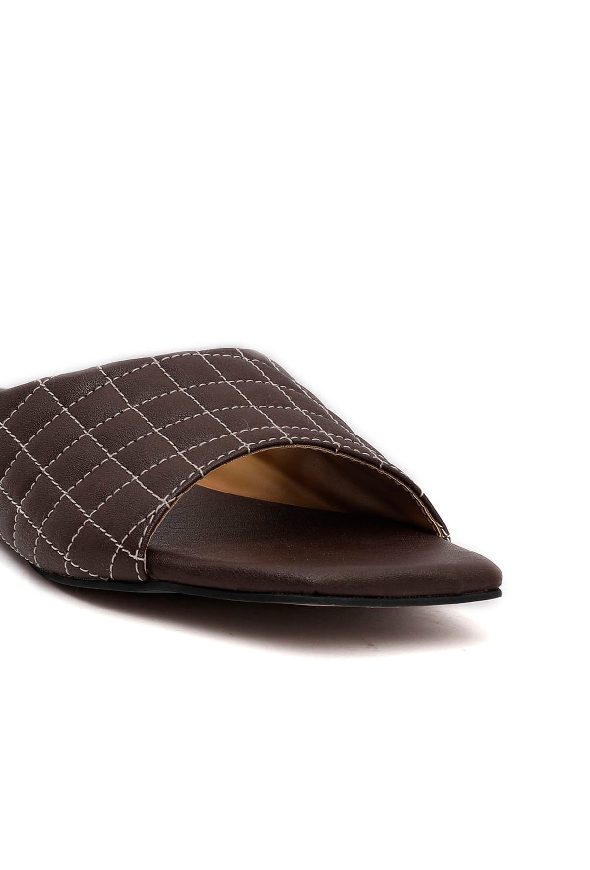 Pecan Brown Quilted Cruelty Free Leather Sliders サイズ EU38