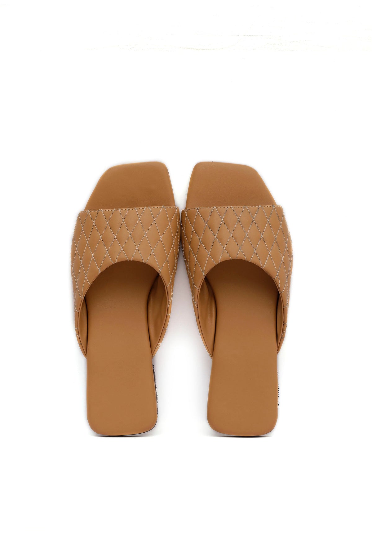 Caramel Brown Quilted Cruelty Free Leather Sliders サイズ EU36