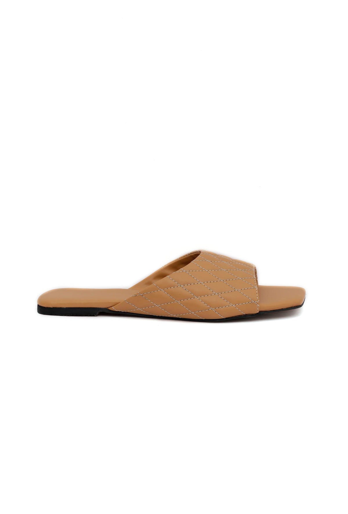 Caramel Brown Quilted Cruelty Free Leather Sliders サイズ EU36