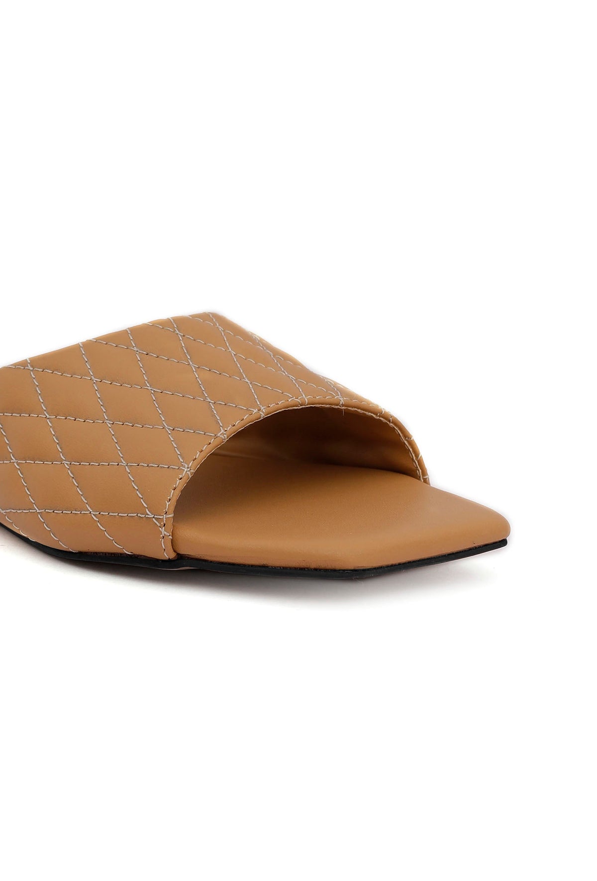 Caramel Brown Quilted Cruelty Free Leather Sliders サイズ EU38