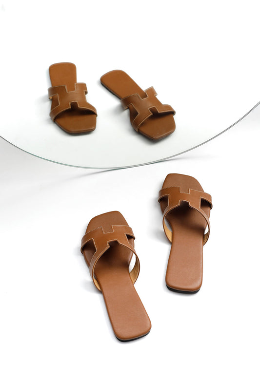 Bark Brown Cruelty-Free Leather Sliders サイズ EU37