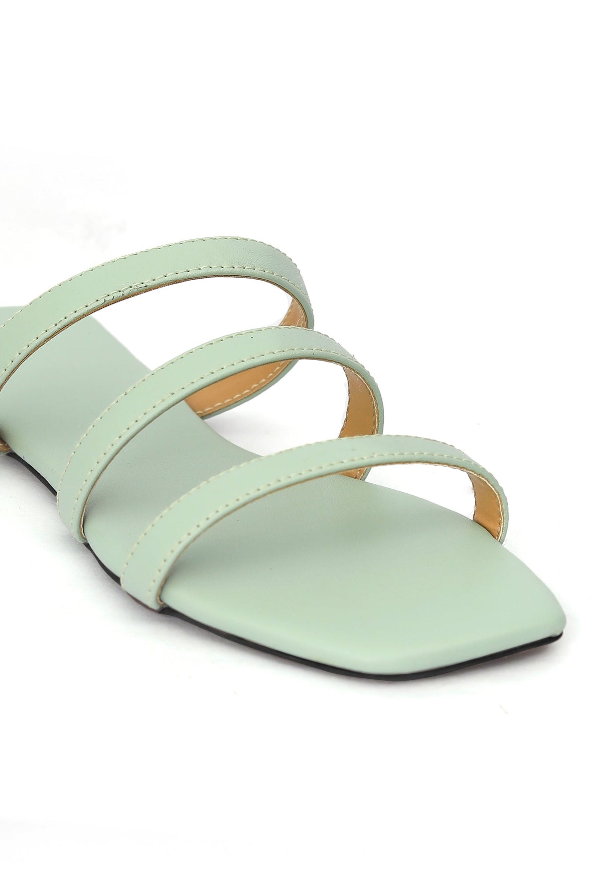 Mint Green Three Strap Cruelty Free Leather Flats サイズ EU42