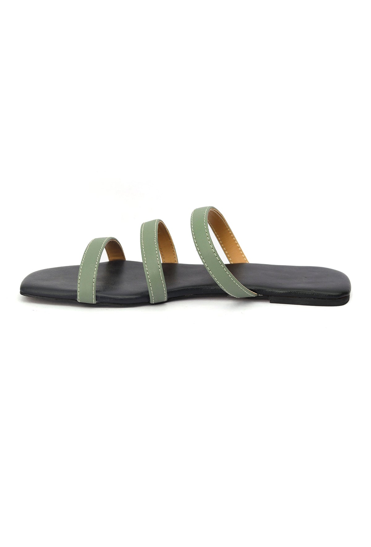 Green Straps Black Sole Cruelty Free Leather Flats サイズ EU42
