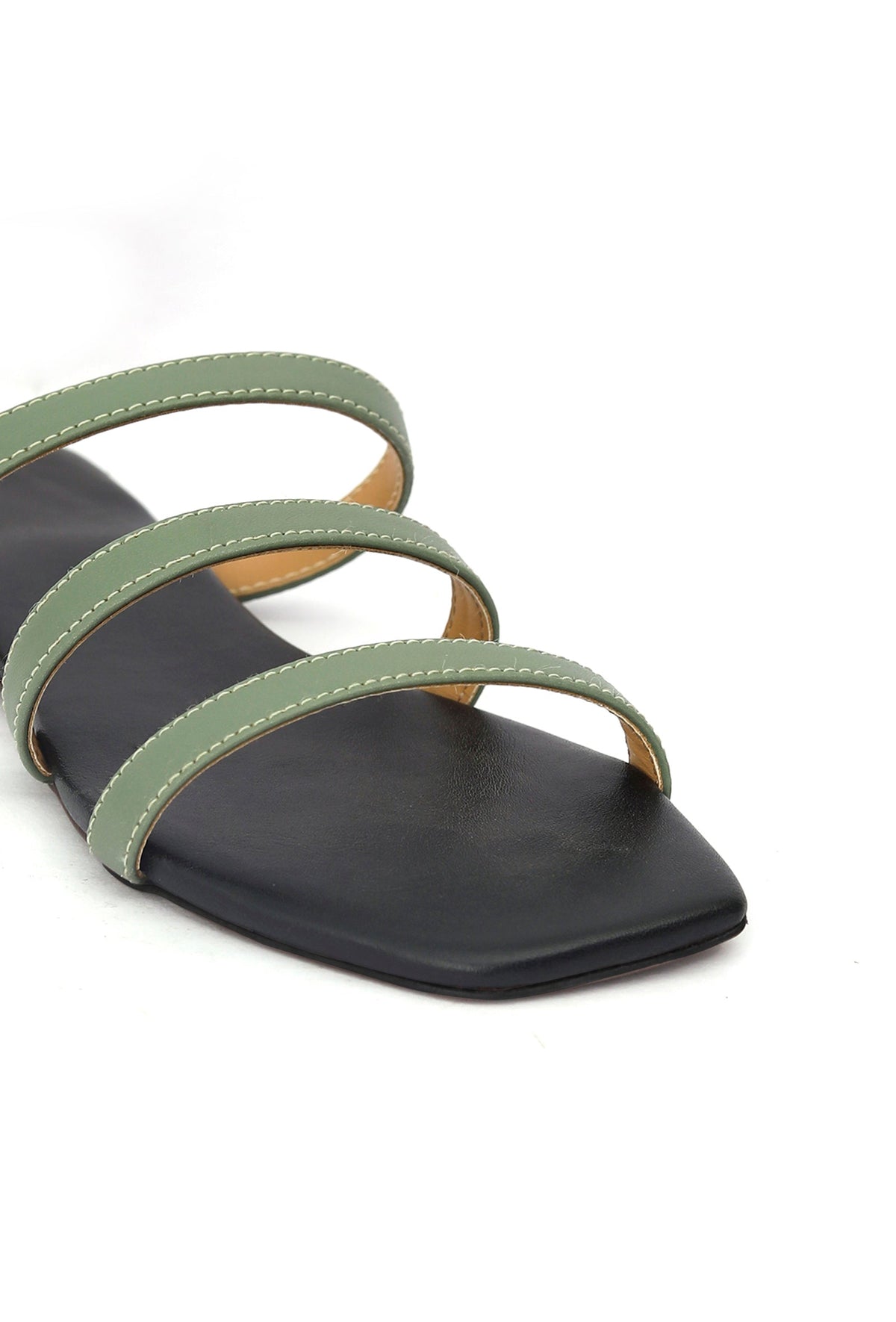 Green Straps Black Sole Cruelty Free Leather Flats サイズ EU42