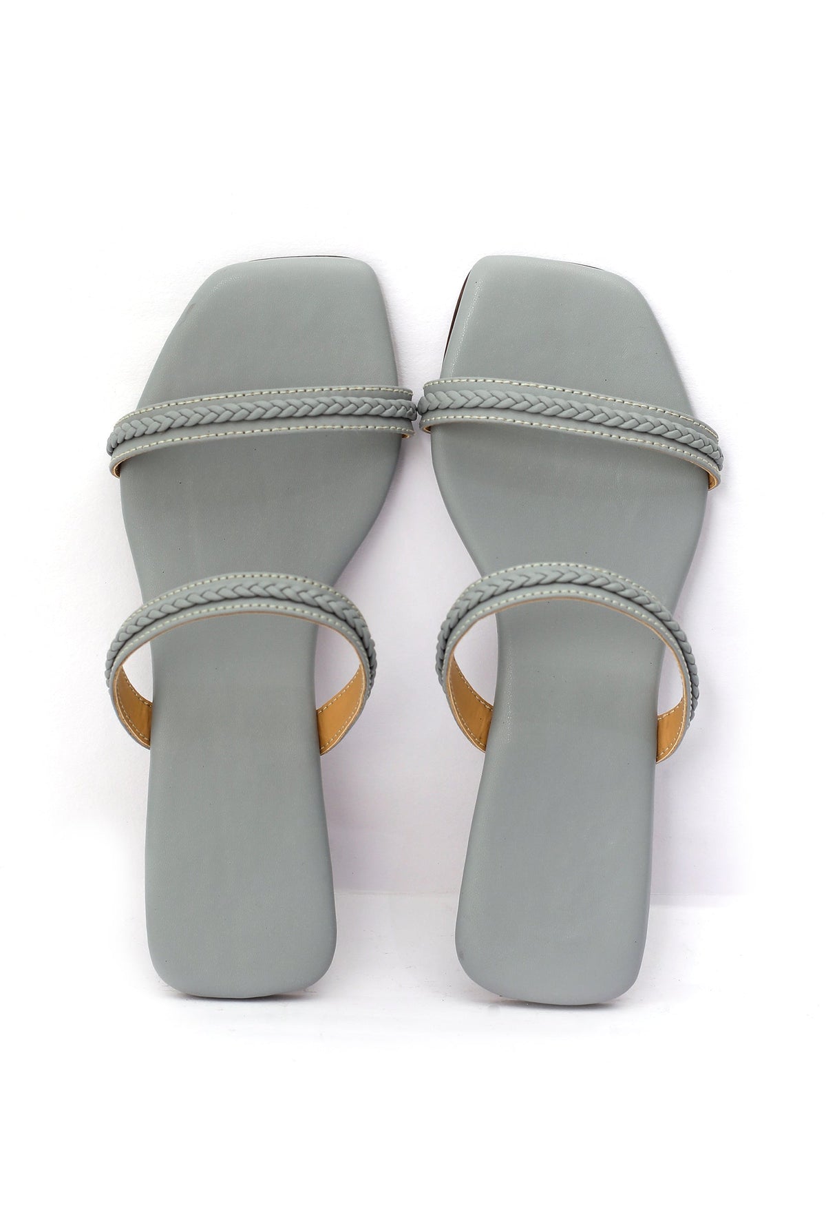 Pastel Grey Braided Cruelty Free Leather Sliders サイズ EU39