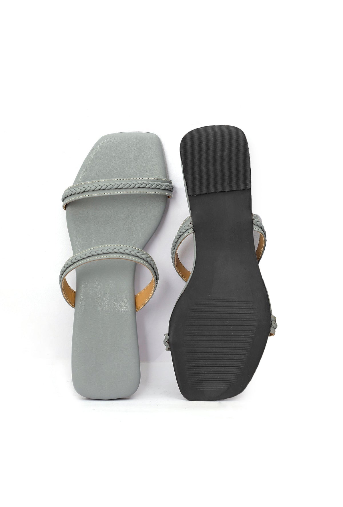 Pastel Grey Braided Cruelty Free Leather Sliders サイズ EU42