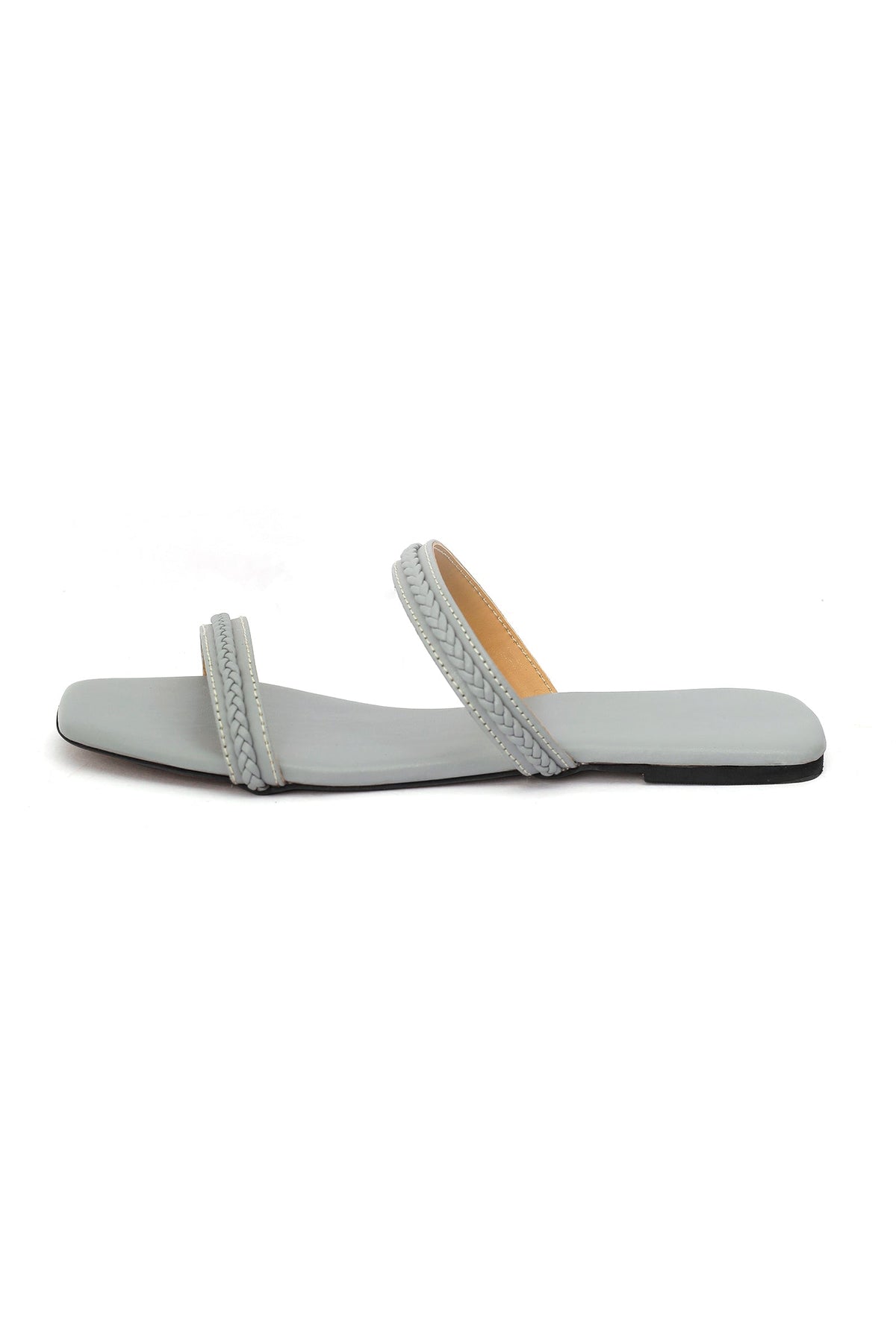 Pastel Grey Braided Cruelty Free Leather Sliders サイズ EU38