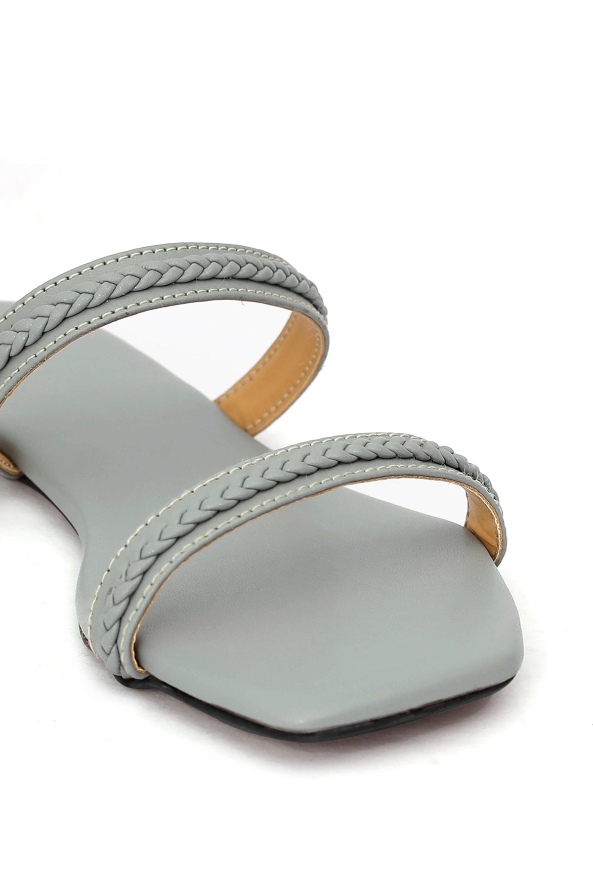 Pastel Grey Braided Cruelty Free Leather Sliders サイズ EU38